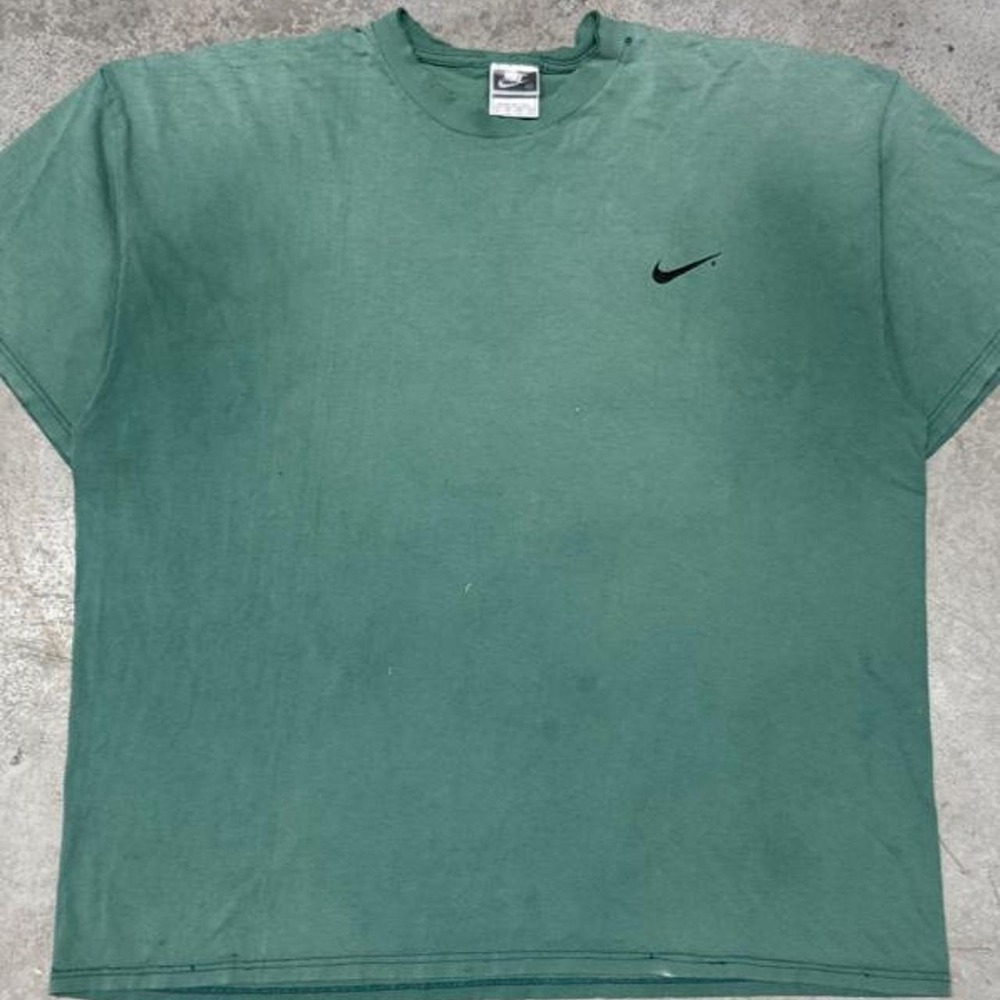 Vintage 90s Nike Essentials Swoosh Logo Shirt Super Faded Green  Sz XL